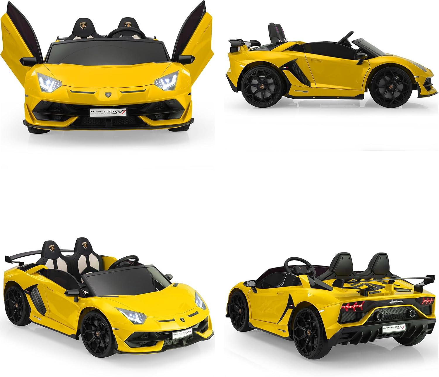 2-Seater Ride on Car 24V Electric Lamborghini for Kids High Speed 13km/h Drift Sports Car with PU Leather Seats w/Adjustable Safety Belt, 2 Speeds Mode, Music, Gifts for Children