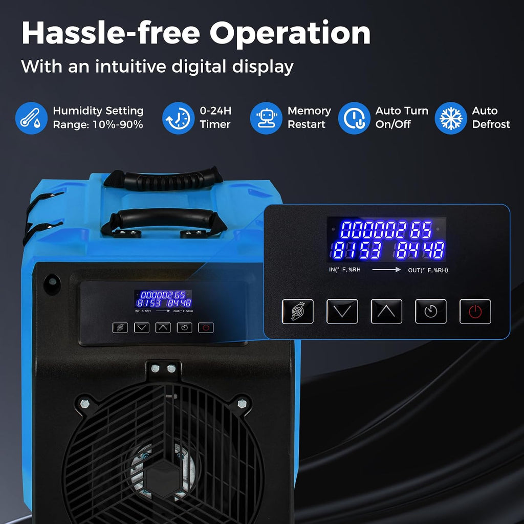 COSTWAY 190 PPD Commercial Dehumidifier with Pump, Rotational Molded Crawl Space Dehumidifier with 26Ft Drain Hose for Water Damage Restoration, Basement (Blue)