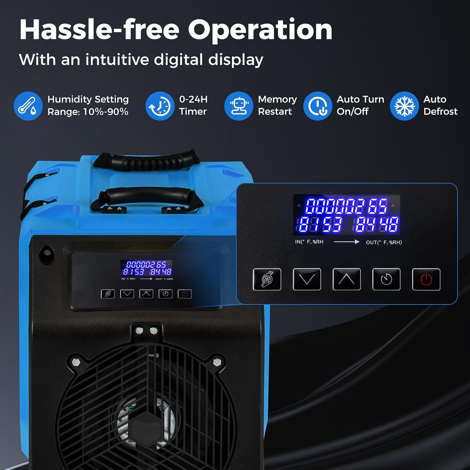 COSTWAY 190 PPD Commercial Dehumidifier with Pump, Rotational Molded Crawl Space Dehumidifier with 26Ft Drain Hose for Water Damage Restoration, Basement (Blue)