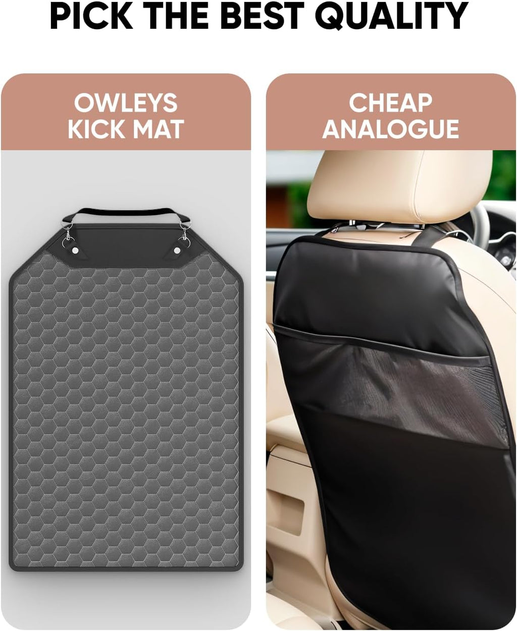 Owleys Kick Mat Back Seat Protector - Car Back Seat Cover for Kids Feet - Waterproof & Sturdy Protector for Upholstery from Dirt, Mud, Scratches and Stain (Gray 2 pc)