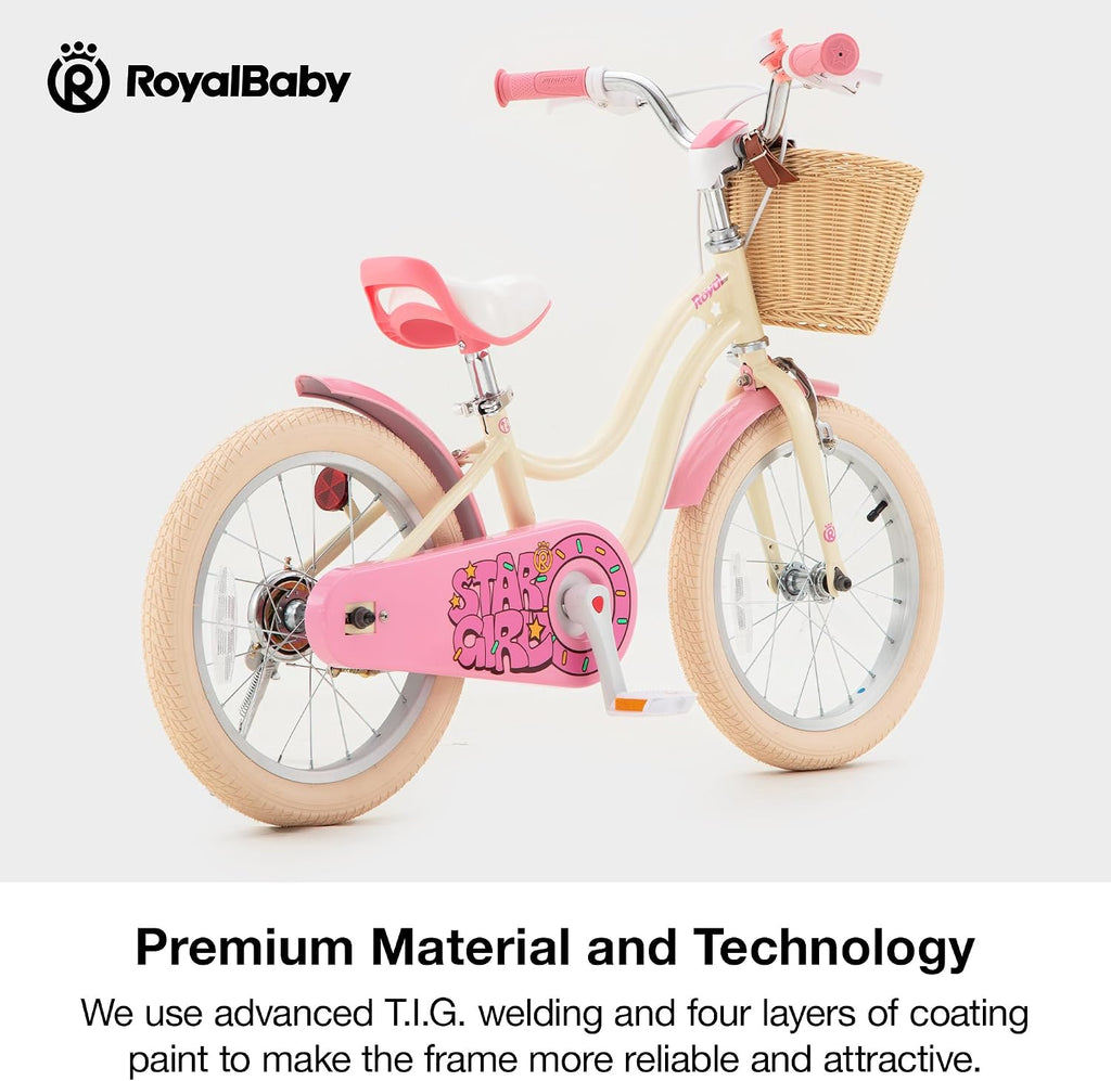RoyalBaby Girls Bike, Stargirl EZ Kids Bike Balance and Pedal Bicycle with Basket and Dual Handbrake, 12 14 16 18 Inch Toddlers to Big Kids 3-8 Years, Multiple Colors