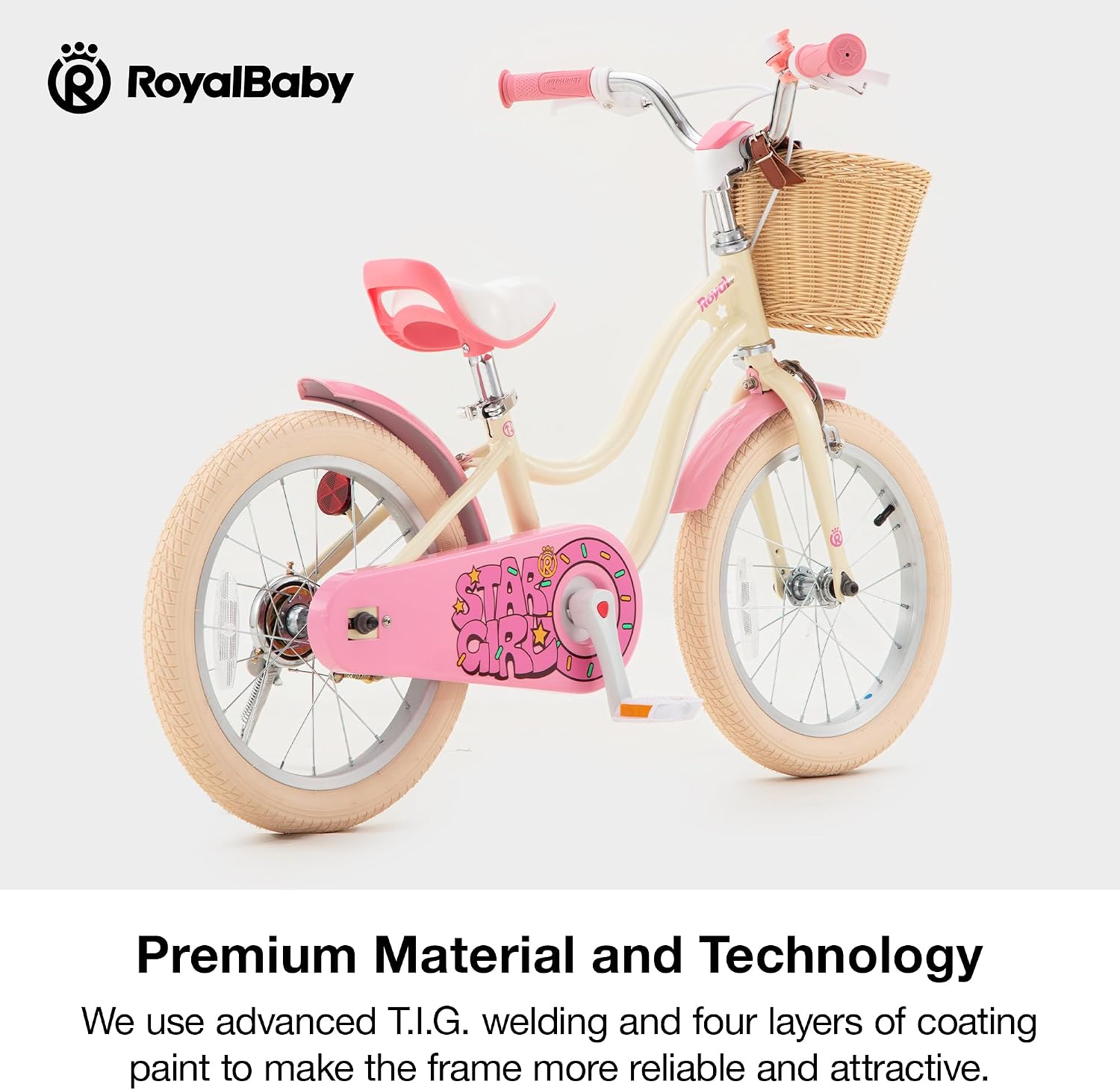 RoyalBaby Girls Bike, Stargirl EZ Kids Bike Balance and Pedal Bicycle with Basket and Dual Handbrake, 12 14 16 18 Inch Toddlers to Big Kids 3-8 Years, Multiple Colors