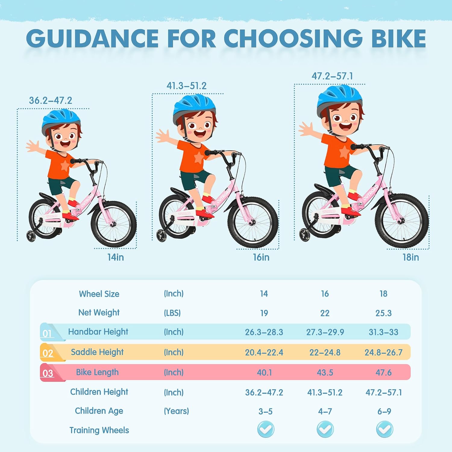 SUNCROWN Kids Bike, 14 16 18 Inch Children Bicycle, Foldable Toddler Bike for Boys & Girls Age 3-10 Years with Flash Lighting Training Wheel