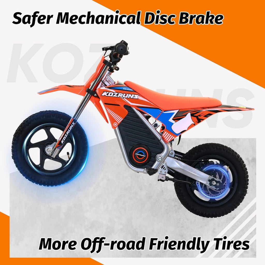 Electric Dirt Bike for Kids 3-7, 150W Powerful High Performance Racing Electric Motorcycle, 2 Speed Settings, Up to 8.0MPH, 12-Inch Off-Road Tires, Rear Disc Brakes & Advanced Suspension