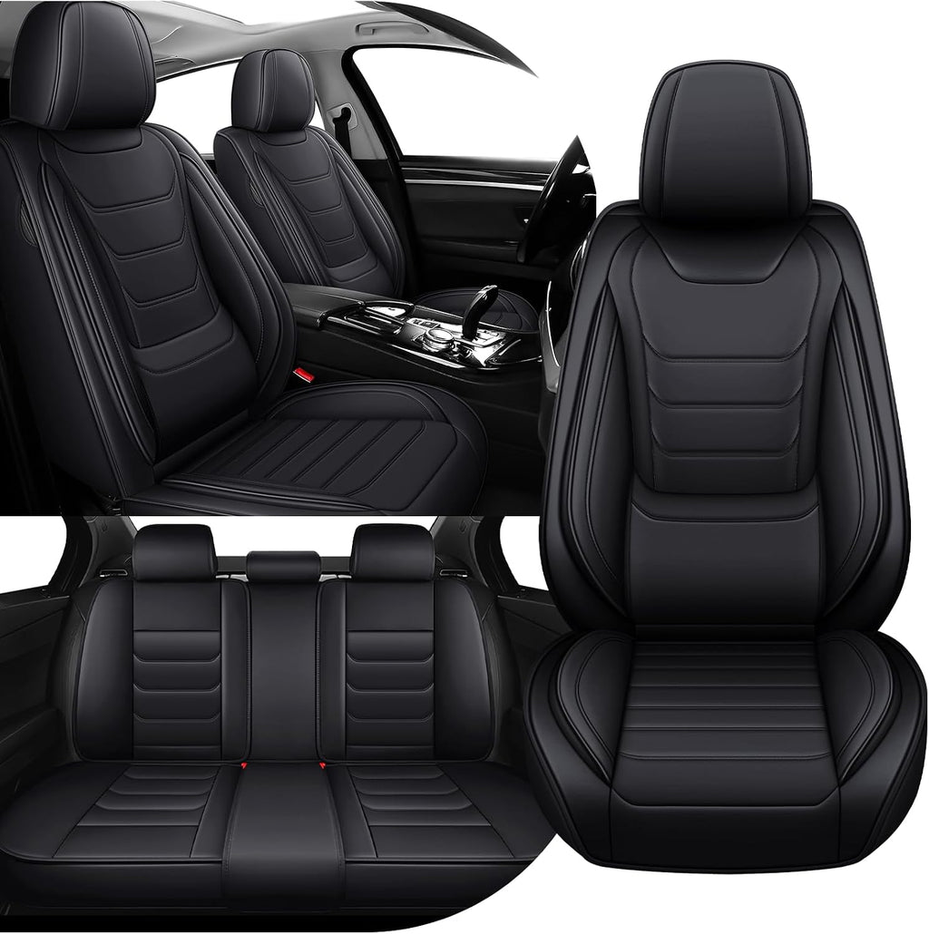 Car Seat Cover Full Set for Buick Envista Seat Covers 2024-2025, Nappa Leather Waterproof Seat Covers for Cars, Airbag Compatible, Universal Automotive Seat Covers (Standard 5 Seats/Black)