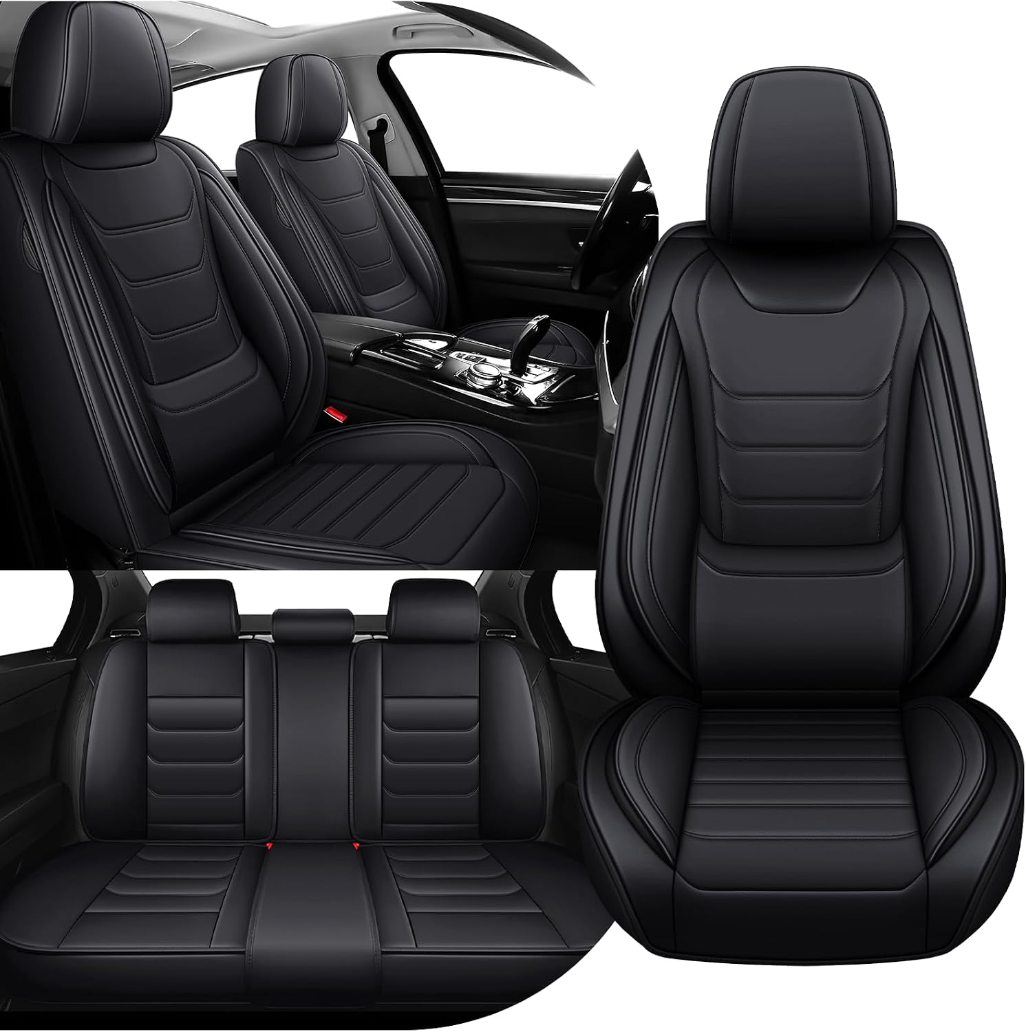 Car Seat Cover Full Set for Buick Envista Seat Covers 2024-2025, Nappa Leather Waterproof Seat Covers for Cars, Airbag Compatible, Universal Automotive Seat Covers (Standard 5 Seats/Black)