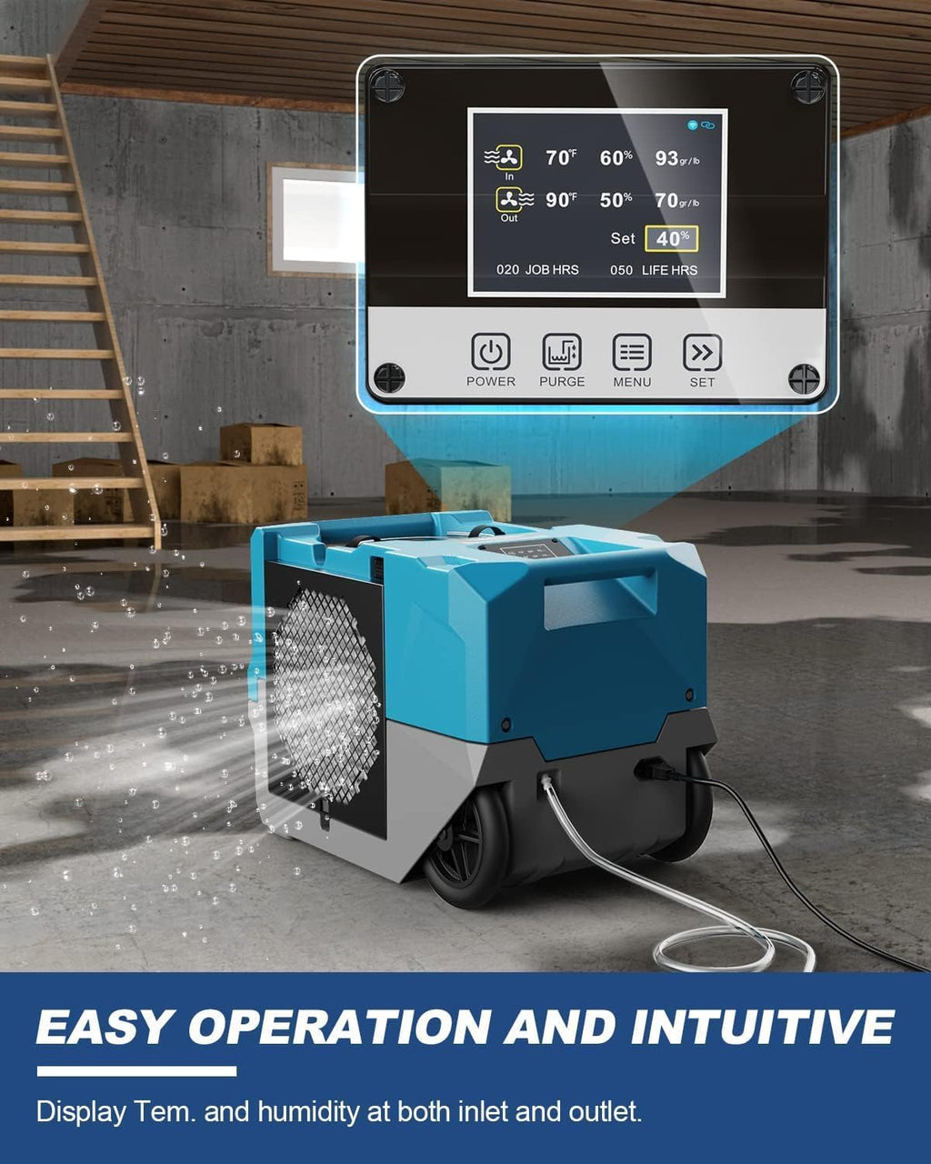 ALORAIR 264 PPD Commercial Dehumidifier with Pump, Up to 3,000 Sq.Ft Industrial Dehumidifier with Drain Hose Potable Wheels Design for Whole House, Basement, Warehouse, Garage, Blue