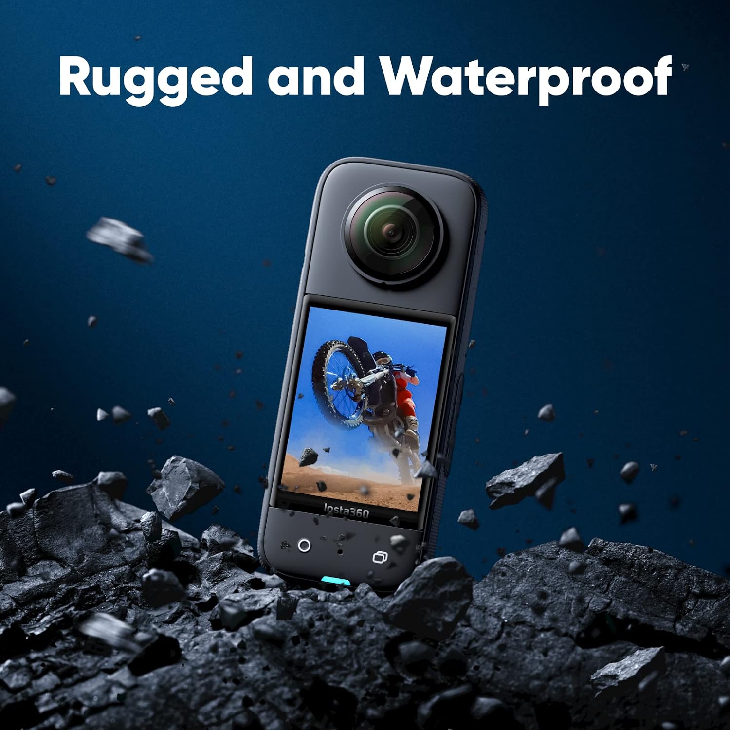Insta360 X3 Motorcycle Bundle - Waterproof 360 Camera with 1/2' 48MP Sensors, 5.7K 360 Active HDR Video, 72MP 360 Photo, 4K Single-Lens, 60fps Me Mode, Stabilization