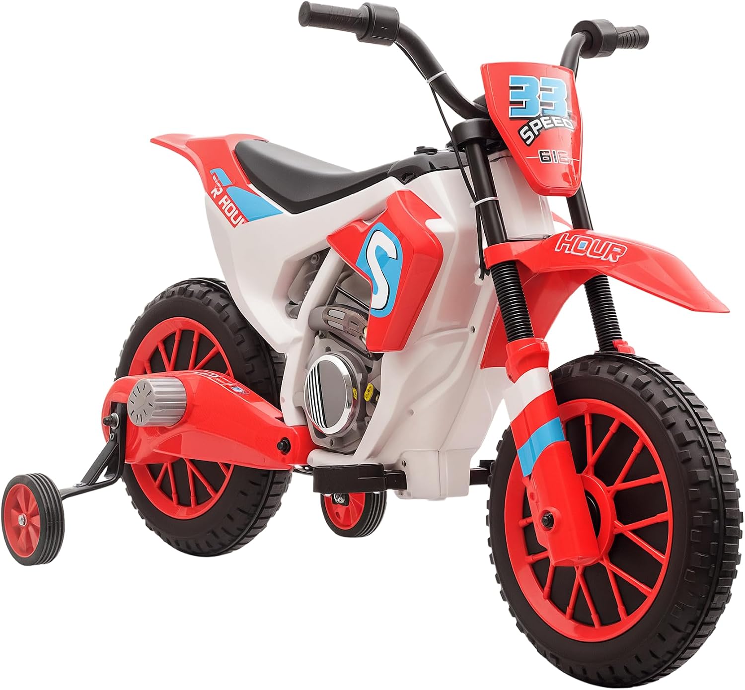 Aosom 12V Kids Motorcycle w/Treaded Tires, 5mph Top Speed Electric Bike for Kids, Ride On Motorcycle w/Training Wheels, Battery Charger, Spring Suspension, Red
