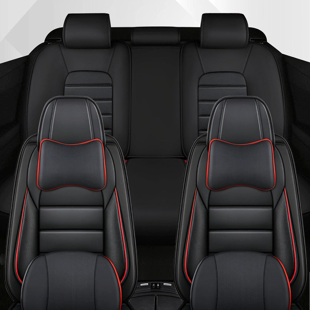 Car Seat Cover Fit for Chevy Avalanche 2002-2013,Compatible Airbag Non-Slip Waterproof Seat Cover,Car Seat Protector Premium Interior (Luxury 5 Seats,Black Red)