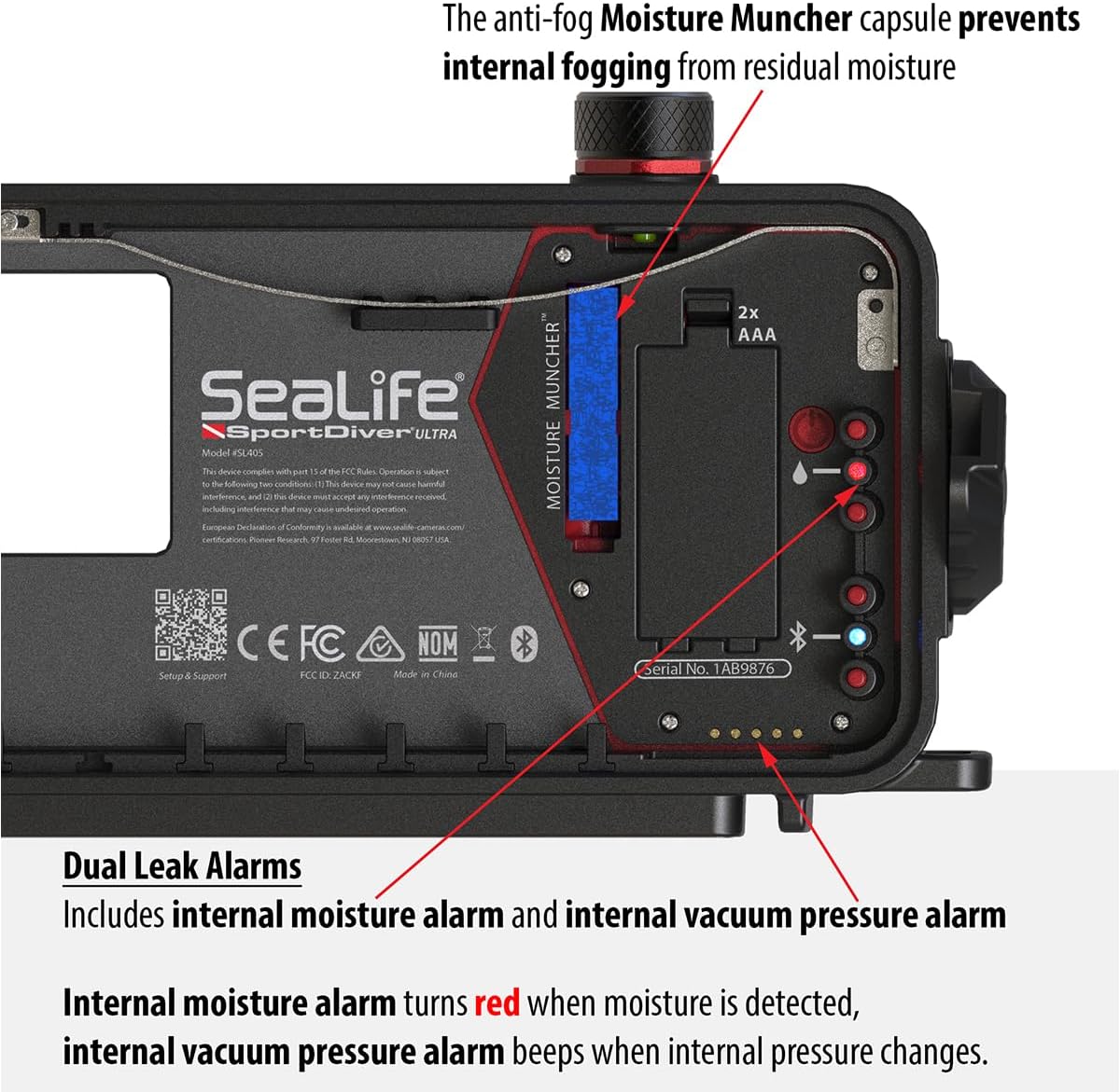 SeaLife SportDiver Ultra Underwater Smartphone Scuba Housing – Dive to 130', Waterproof Photography, Easy Camera Controls, with Leak Alarms, Fits Most Phones