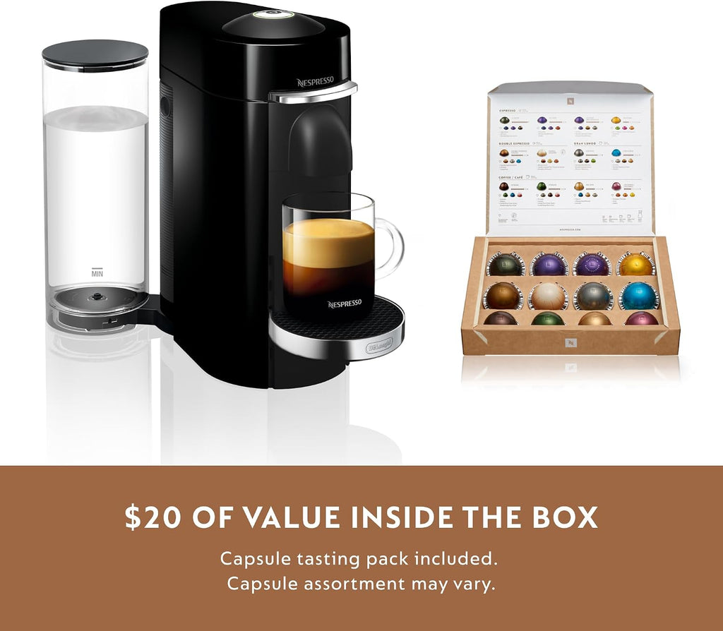Nespresso VertuoPlus Deluxe Coffee and Espresso Machine by De'Longhi, 37 Oz, Black