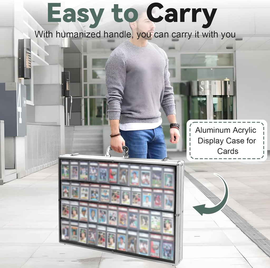 34 in X 22 in Silver Card Show Display Case Large Aluminum, Trading Card Display Case Suitable for Sports Card/TCG/Jewelry Collection, 1-Year Coverage