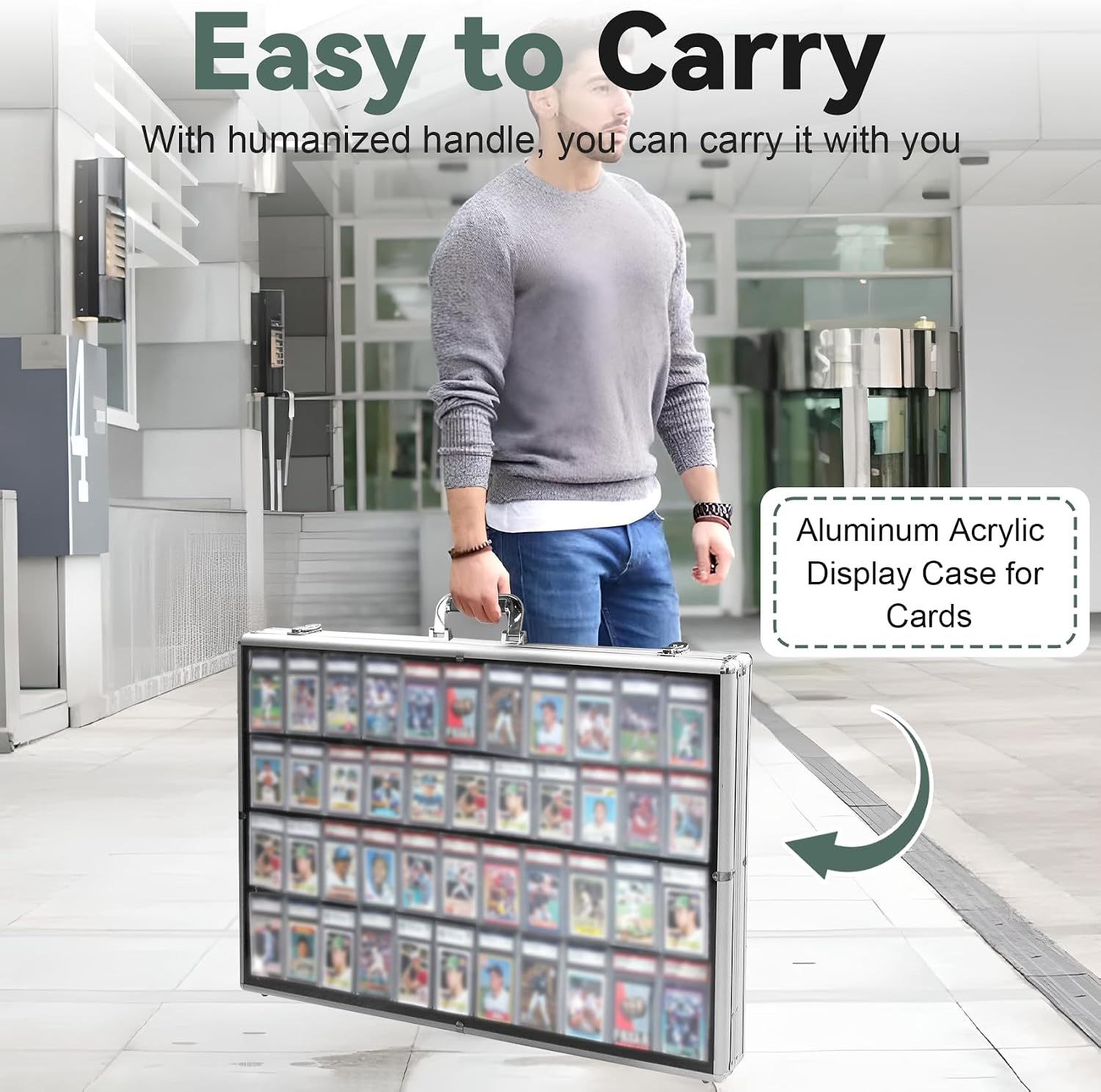 34 in X 22 in Silver Card Show Display Case Large Aluminum, Trading Card Display Case Suitable for Sports Card/TCG/Jewelry Collection, 1-Year Coverage