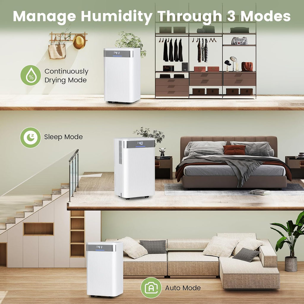 COSTWAY 32 Pints Dehumidifier, 24H Timer, 3-Color Indicator, Drain Hose & Wheels, Low Noise, 2000 Sq.Ft Portable Dehumidifier Home, Bathroom, Bedroom