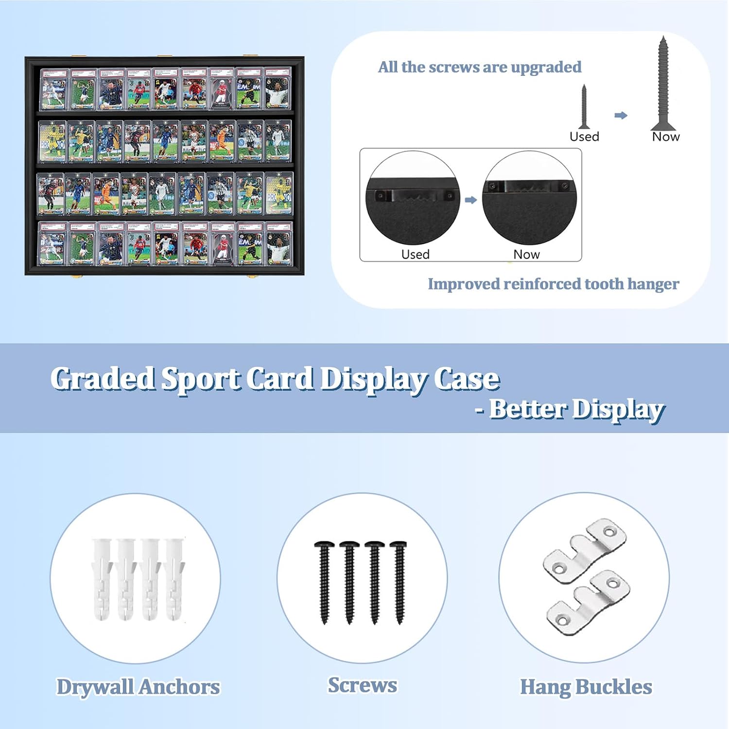 Graded Sports Card Display Case Lockable,Trading Card Collector Wall Display Holder for Baseball Basketball Football Hockey Cards, UV Protection Acrylic, Black 3 Pack