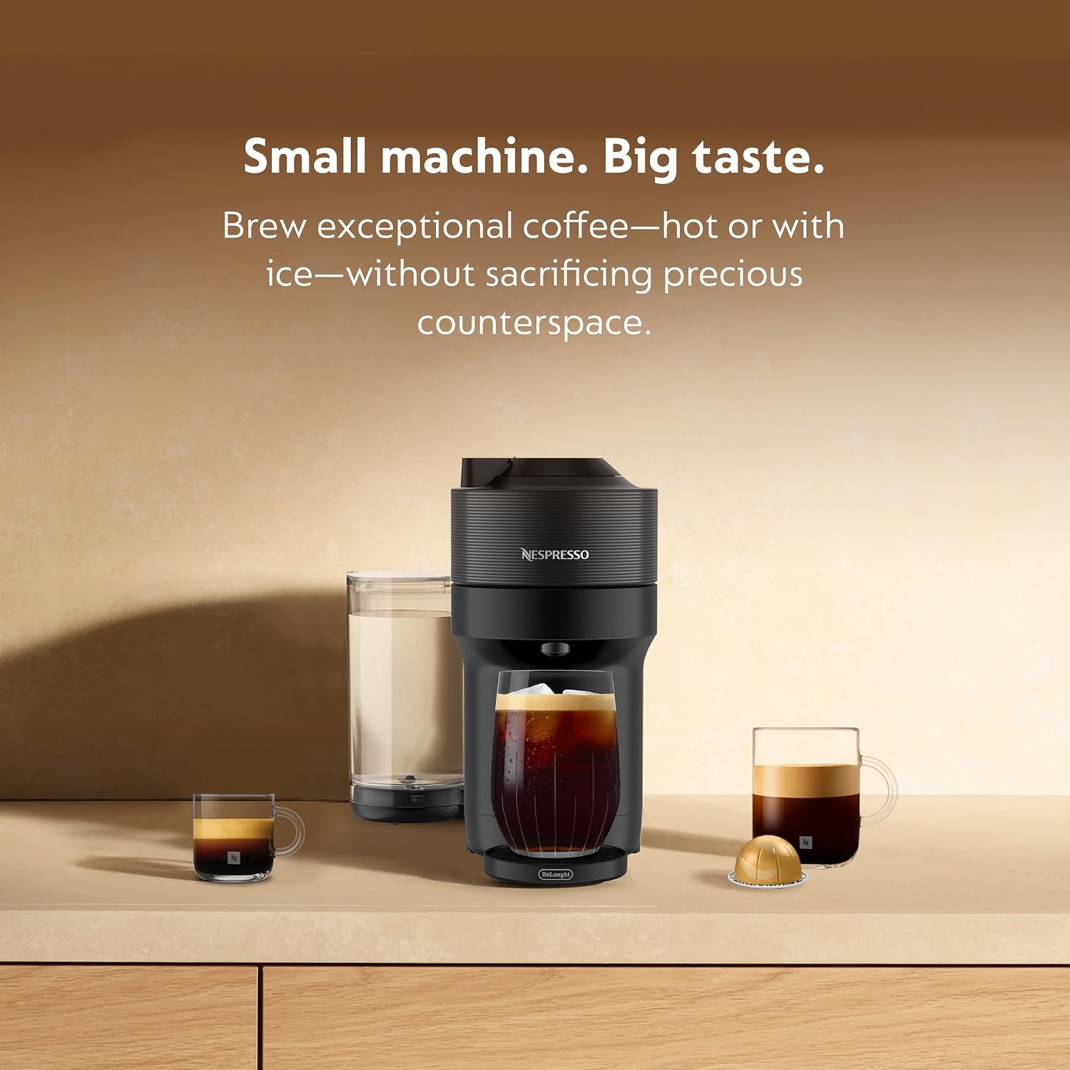 Nespresso Vertuo Pop+ Cold Value Added Bundle with Iced Coffee Tumbler by De'Longhi, Liquorice Black