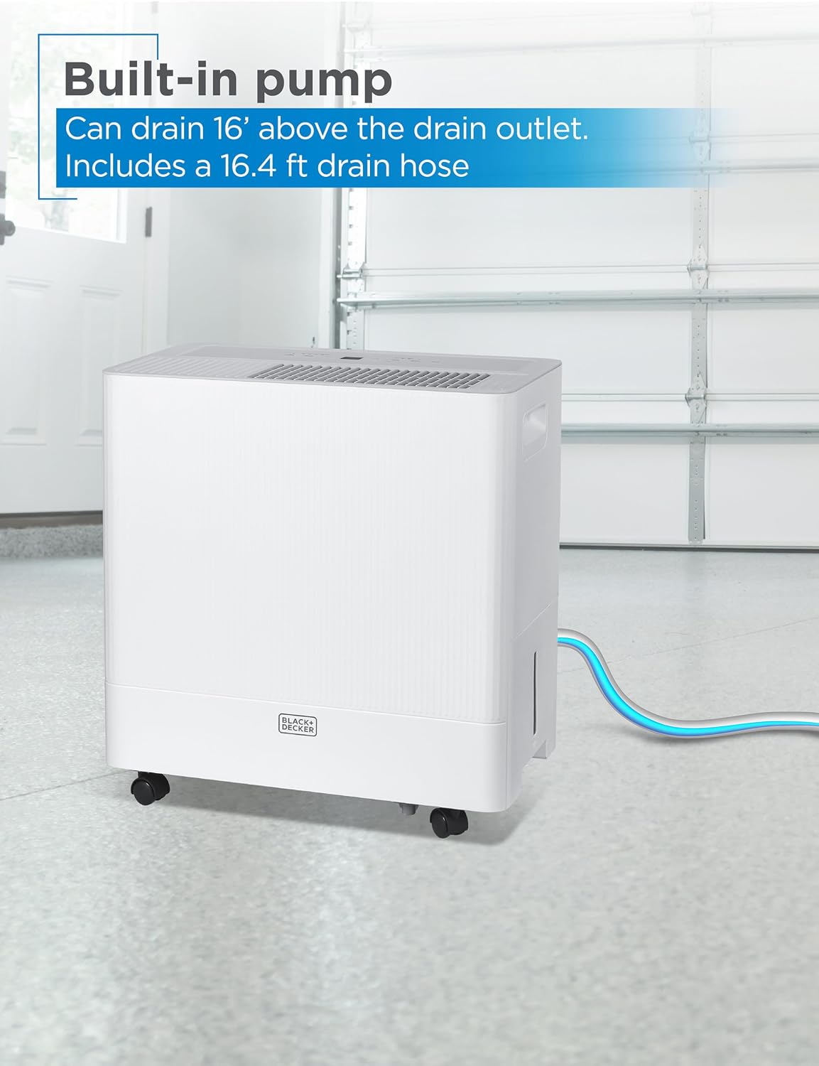 BLACK+DECKER Portable Dehumidifier with Built-in Pump, Extracts 50-Pint Per 24-Hours, Dehumidifier with Pump for up to 4500 Sq. Ft., 12.68-Pint Bucket, Energy Star Certified, BDM50PWCDA, White