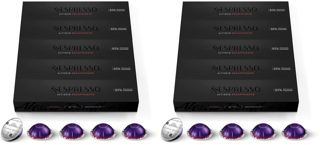Nespresso Capsules Vertuo,Altissio Decaffeinato,Dark Roast Espresso,50-Count Espresso Pods,Brews 1.35 oz.,(Pack of 2)