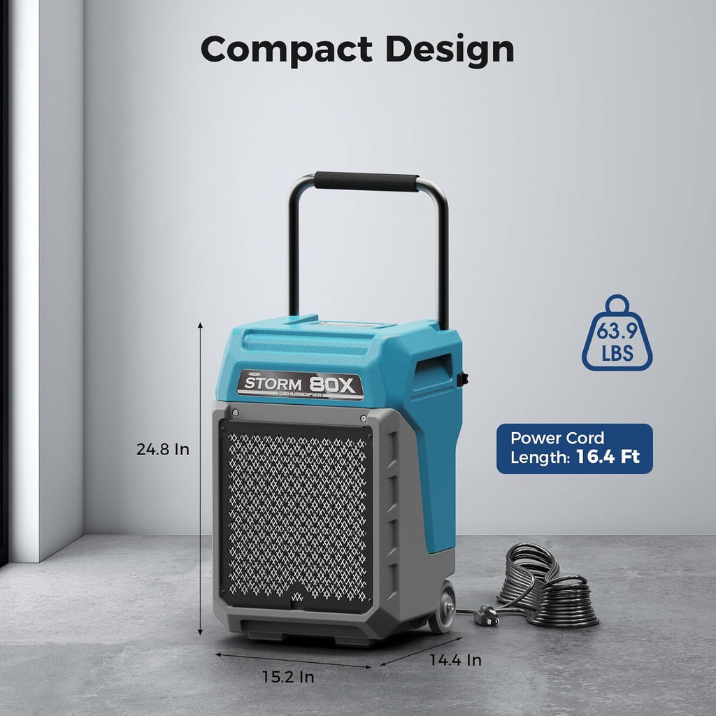 ALORAIR 170 PPD Commercial Dehumidifier with Pump & Drain Hose, LGR Industrial Use, Portable Dehumidifier with Wheels for Water Damage Restore, Carpet Drying, Storm 80X (Blue)