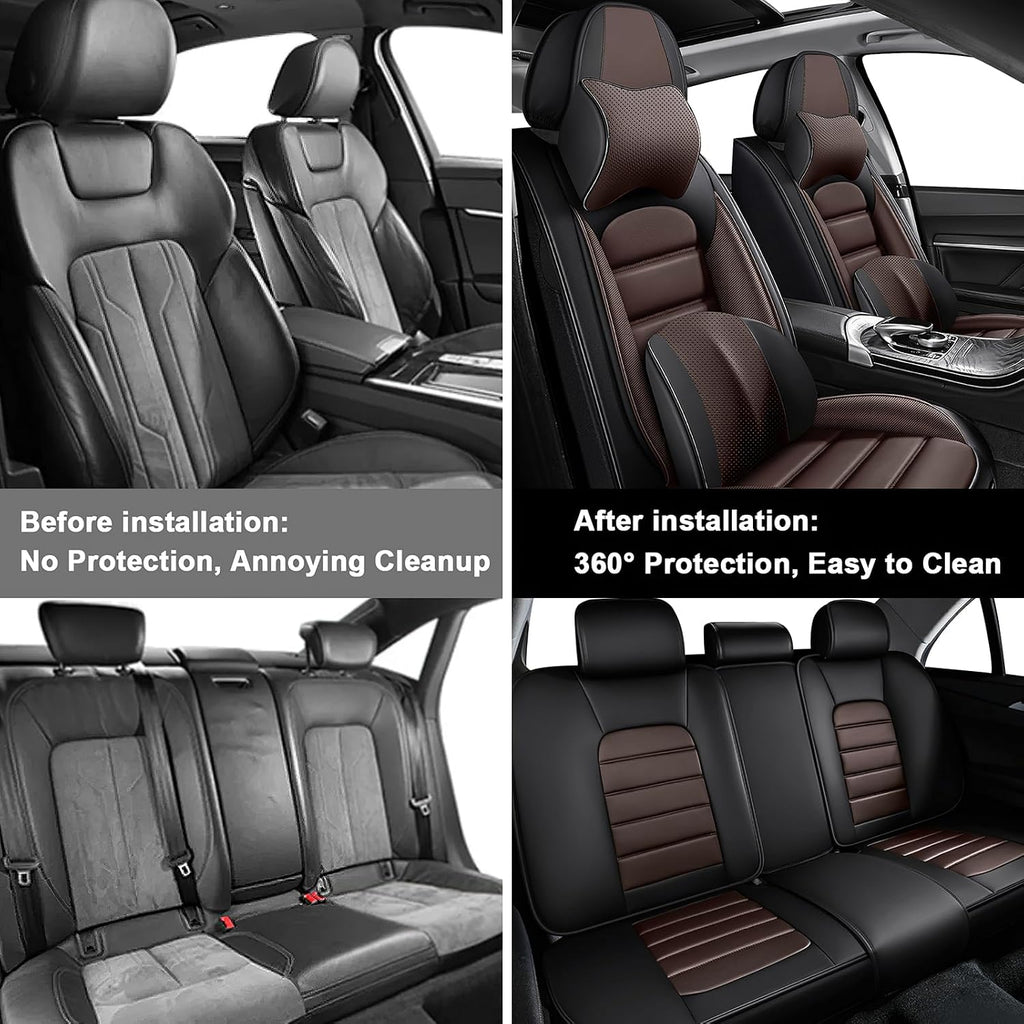 5 Car Seat Covers for Infiniti QX80 2000-2026 Breathable Leather,Waterproof Cars Seat Protectors with Comfort Headrest Pillows,Automotive Vehicle Cushion with Storage Pockets (Luxury,Brown)