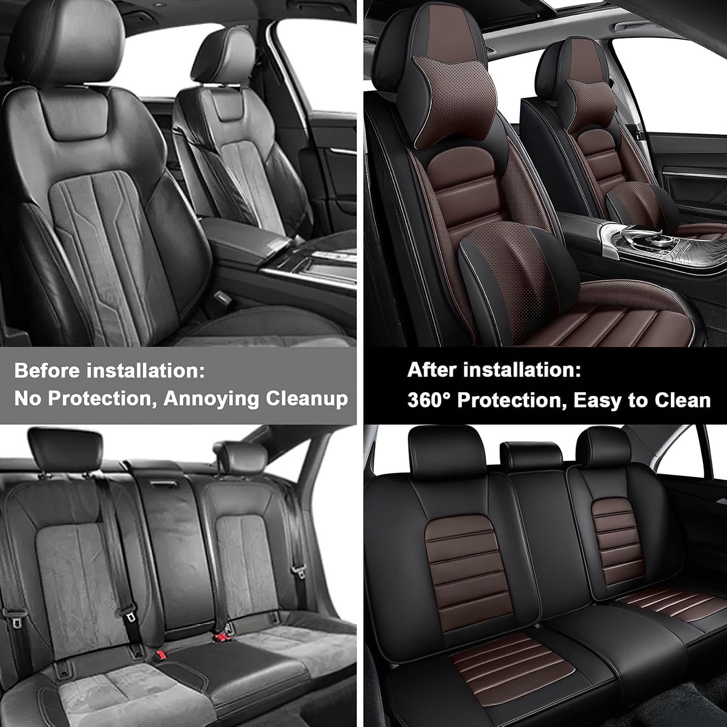 5 Car Seat Covers for Infiniti QX80 2000-2026 Breathable Leather,Waterproof Cars Seat Protectors with Comfort Headrest Pillows,Automotive Vehicle Cushion with Storage Pockets (Luxury,Brown)