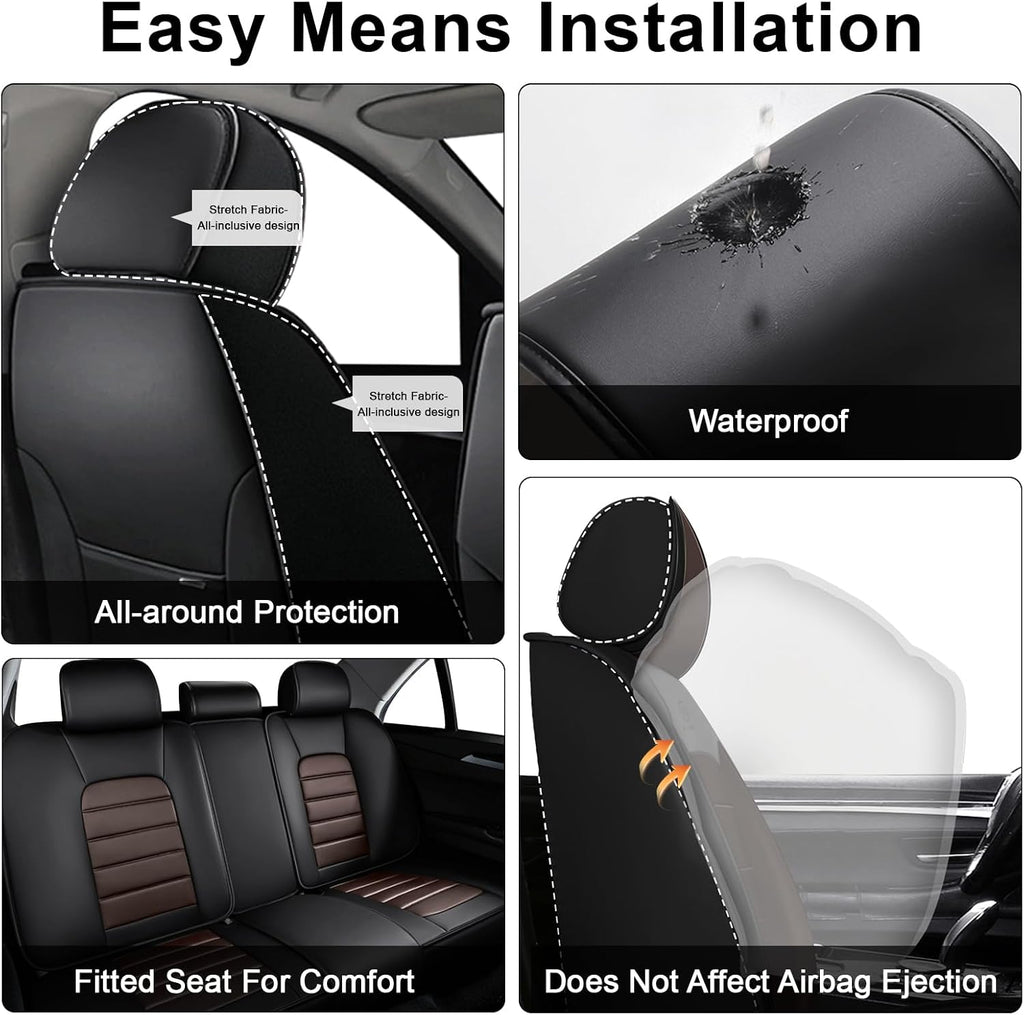 5 Car Seat Covers for Infiniti QX80 2000-2026 Breathable Leather,Waterproof Cars Seat Protectors with Comfort Headrest Pillows,Automotive Vehicle Cushion with Storage Pockets (Luxury,Brown)