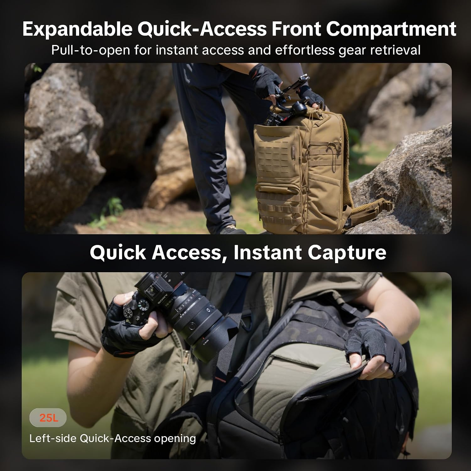 PGYTECH OneMo TAC 25L Tactical Camera Backpack, Waterproof DSLR/SLR/Mirrorless Photography Camera Bag with 15.6' Laptop Sleeve, Tripod Holder & Rain Cover (Dark Night camo)