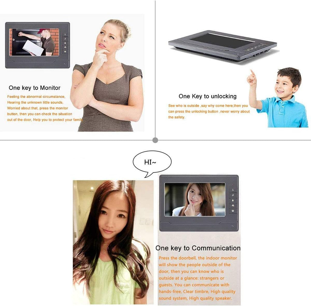 Wired Video Intercom Doorbell System 7 Inches LCD Monitor Video Door Phone Kits Support Monitoring, Unlock, Dual-Way Door Intercom Indoor Outdoor for Villa Home, 1-IR Camera 2-Color Screen