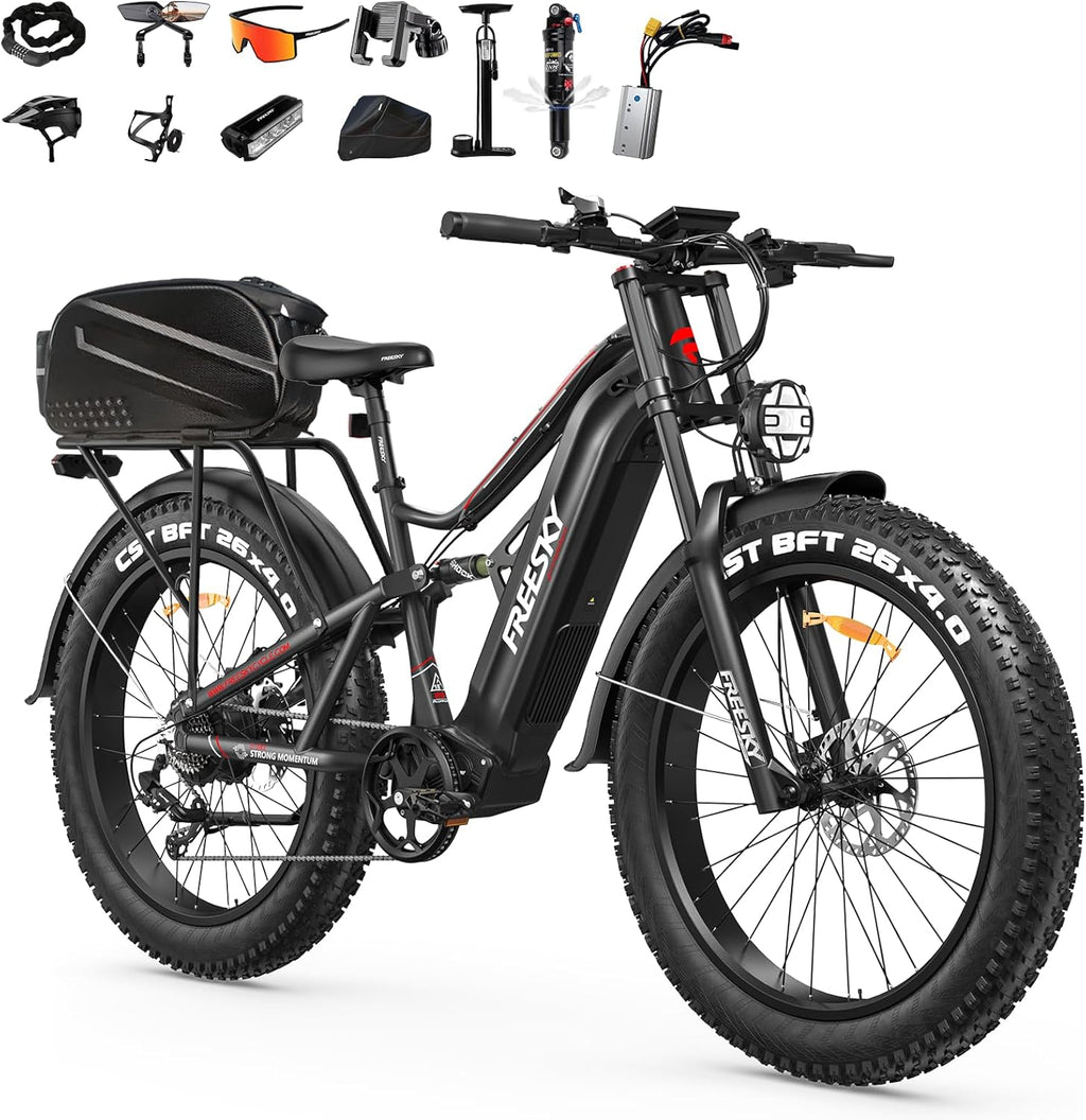 FREESKY 3500W BAFANG Motor Electric Bike for Adults, 48V 35Ah Samsung Cells Battery Ebike 140 Miles, 38+MPH, 26' Fat Tire Dirt All-Terrain Mountain E Bike, Full Suspension, UL 2849 Certified by TÜV