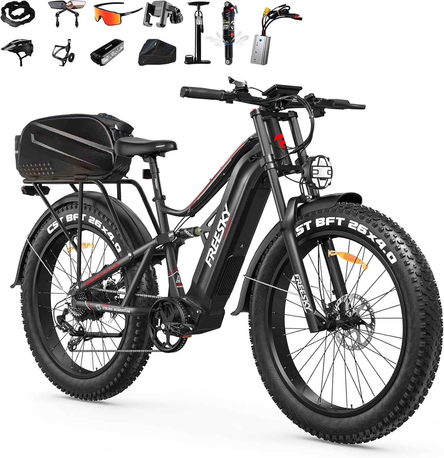 FREESKY 3500W BAFANG Motor Electric Bike for Adults, 48V 35Ah Samsung Cells Battery Ebike 140 Miles, 38+MPH, 26' Fat Tire Dirt All-Terrain Mountain E Bike, Full Suspension, UL 2849 Certified by TÜV
