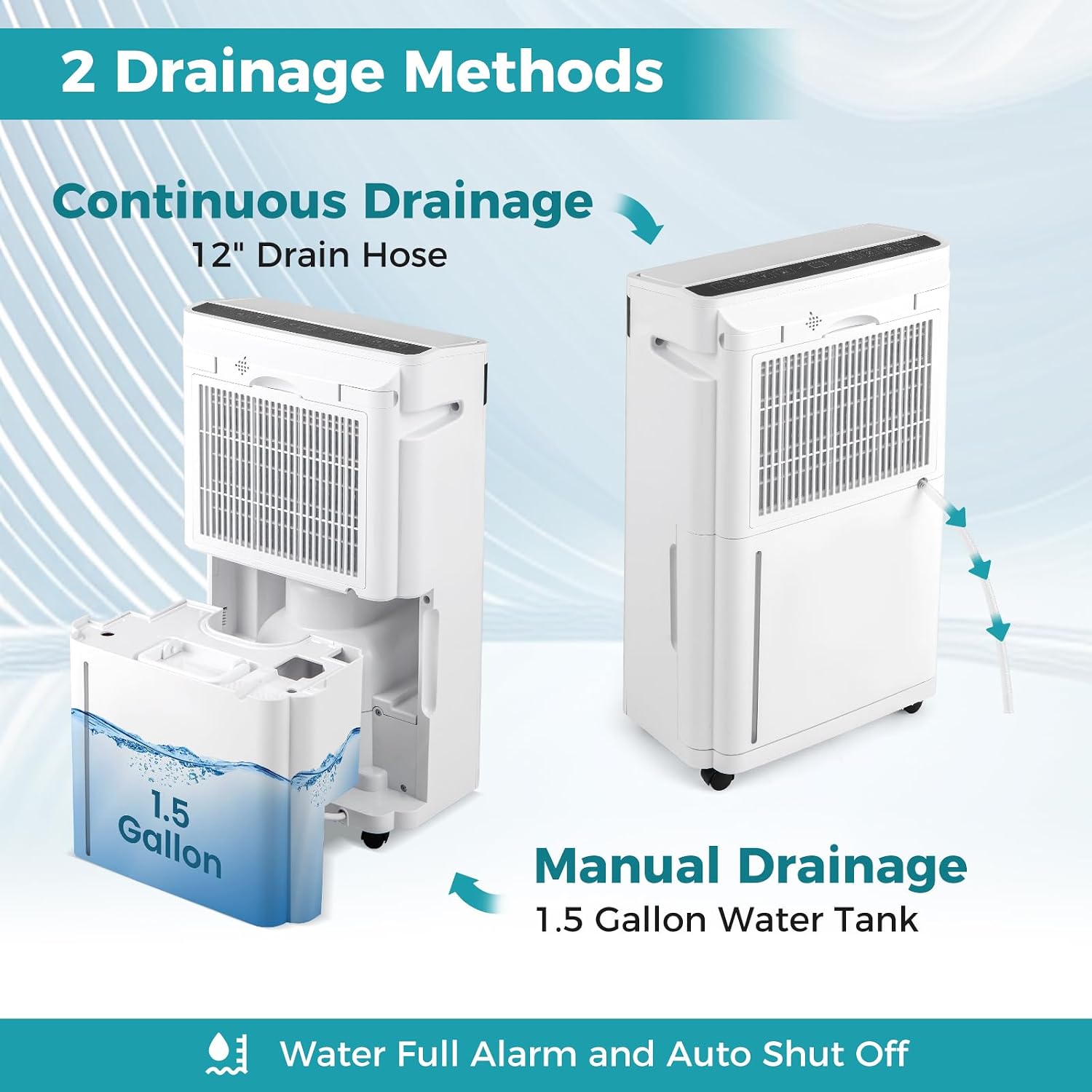 COSTWAY 4,500 Sq. Ft Dehumidifier for Basement, 3-Color Humidity Indicator, Dry Clothes Mode, 12' Drain Hose & Wheels, 57 Pint/Day Dehumidifier for Large Room (White&Black)