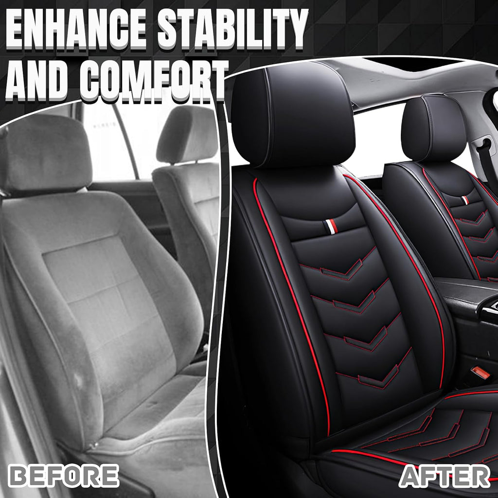 Car Seat Covers Fit for Buick Enclave 2008-2025, Leather Seat Covers for Car, Waterproof Non-Slip Durable Car Seat Protector(2 Seats,Black Red)