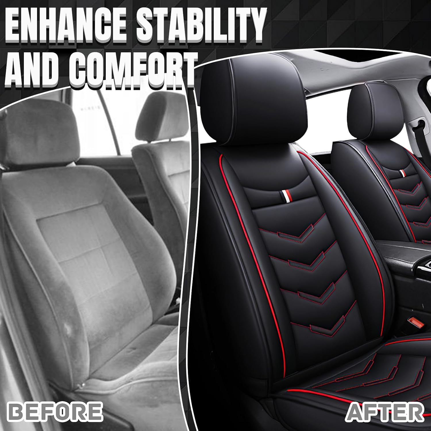 Car Seat Covers Fit for Buick Enclave 2008-2025, Leather Seat Covers for Car, Waterproof Non-Slip Durable Car Seat Protector(2 Seats,Black Red)