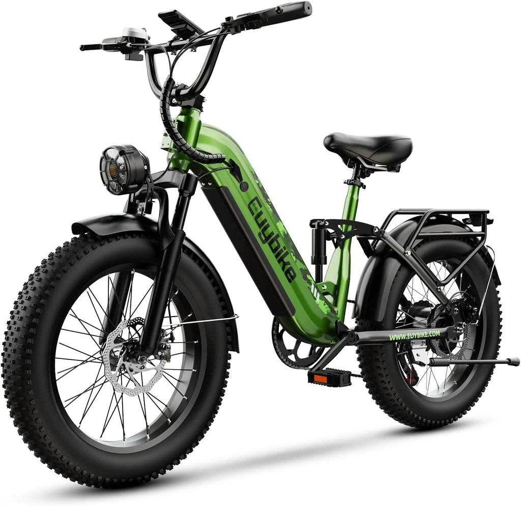 EUYBIKE Electric Bike for Adults 1400W Peak, 48V 20AH(960WH) Removable Battery, 20'x4' Fat Tire Full Suspension 80 Miles Range Step-Thru Hunting Ebike, 7-Speed Dual Brakes Electric Bicycle