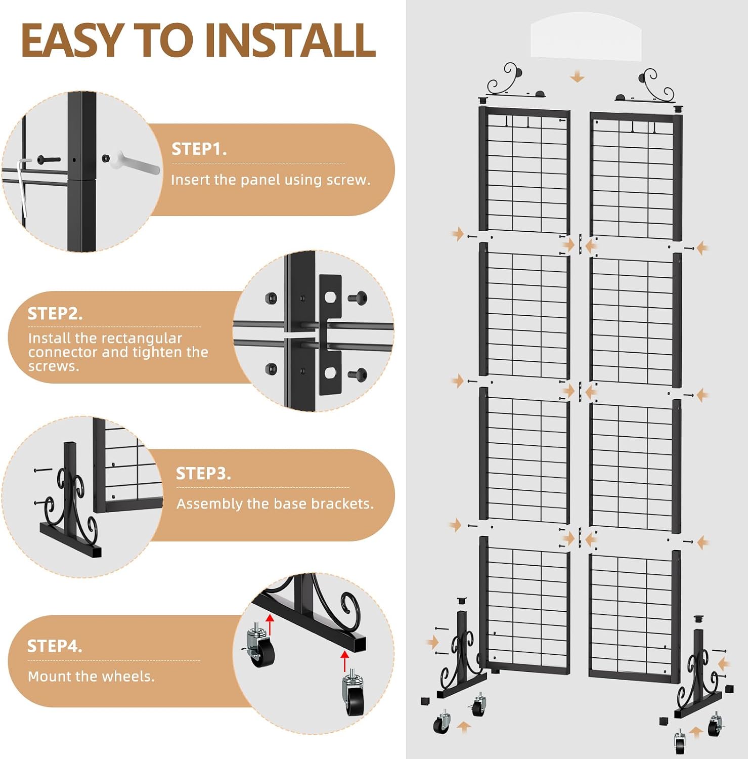 Urban Deco 3 Packs Grid Wall Panel Display Stand, 2.2' x 6.2' FT Gridwall Panel with Extra 24 Hooks, Craft Show Display Rack Black Metal Grids Standing Wire Rack for Retail Merchandise