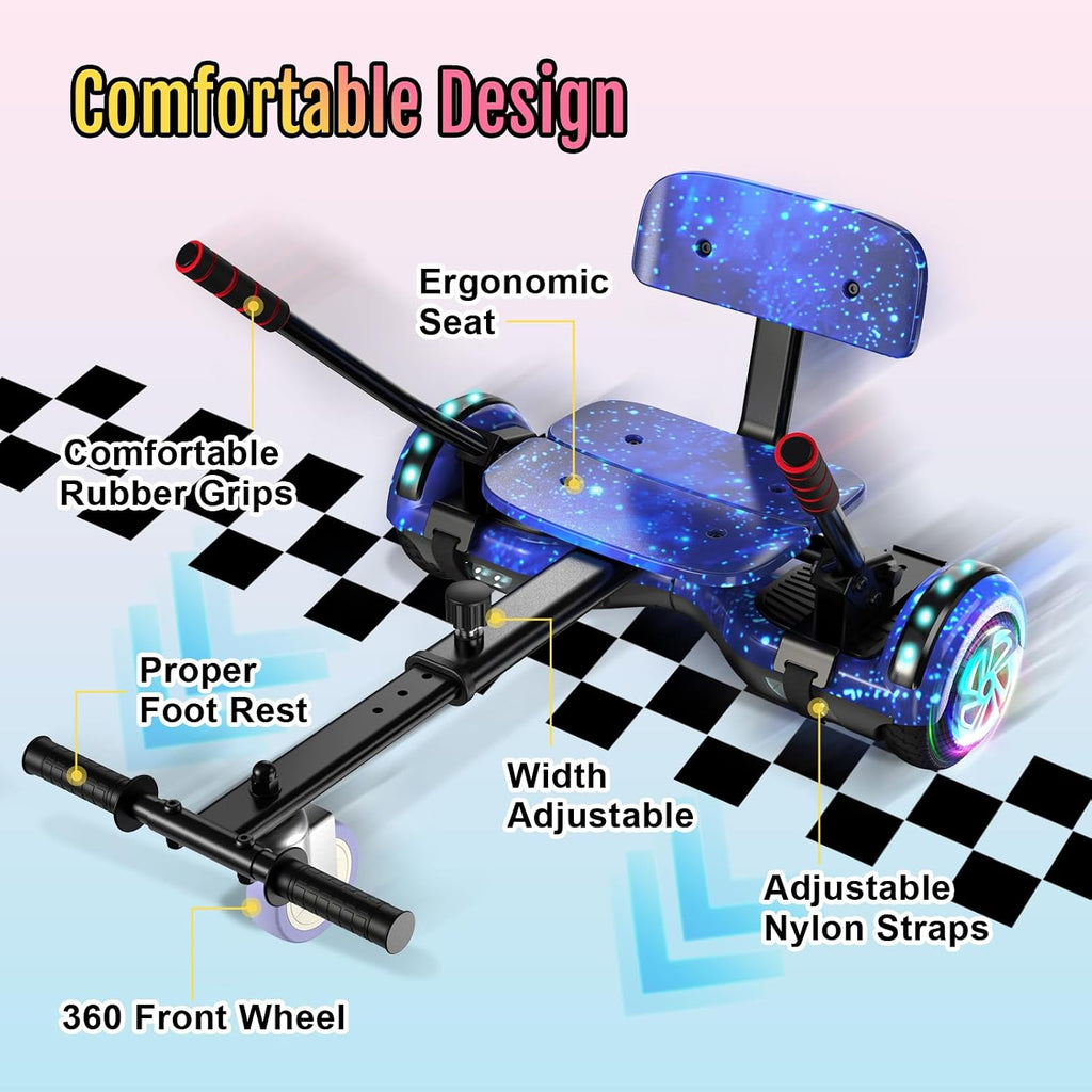 Scooter Seat Attachment, Scooter with Go Kart for Kids Boys Girls Adults, LED Lights, Bluetooth(Include Go-Kart)