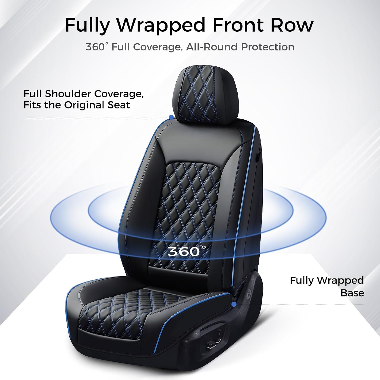 Huidasource Car Seat Covers Front Seats, Leather Front Seat Covers, Truck Seat Covers Universal Fit Front Seat, Airbag Compatible, for Most Cars, Vans, Trucks, SUVs(Front Pair/Black&Blue)