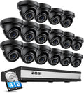 ZOSI H.265+ 4K 16CH PoE Security Camera System, 16 X Wired 5MP (3K) Dome PoE IP Cameras Outdoor Indoor, 16CH NVR with 4TB HDD for 24/7 Recording, 80ft Night Vision, Motion Detection, Remote Access