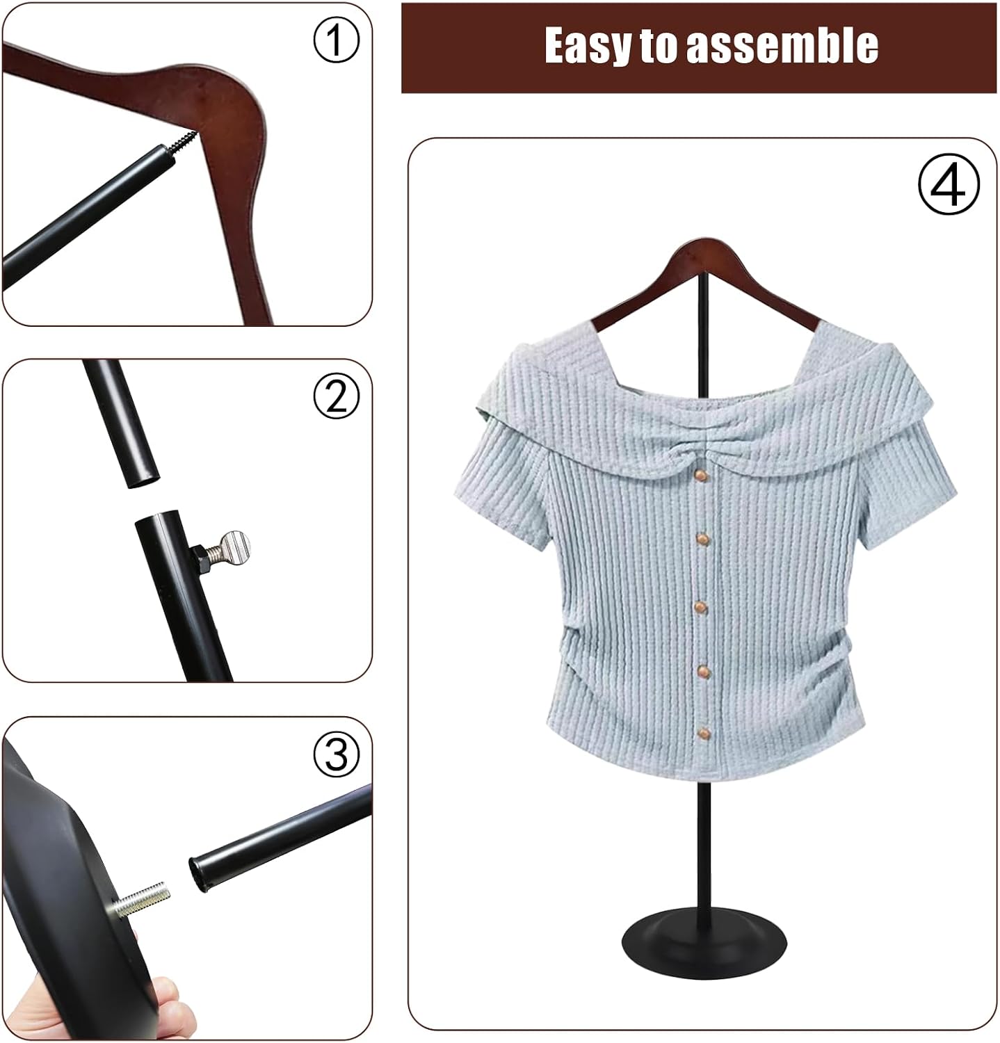 12 Pack T Shirt Display stand, Adjustable T shirt Shoulder Stand for Vendor Portable Hanging wooden Clothes Rack for Clothing Dress Jacket Coat Retail 17-31.5 Inch, Black