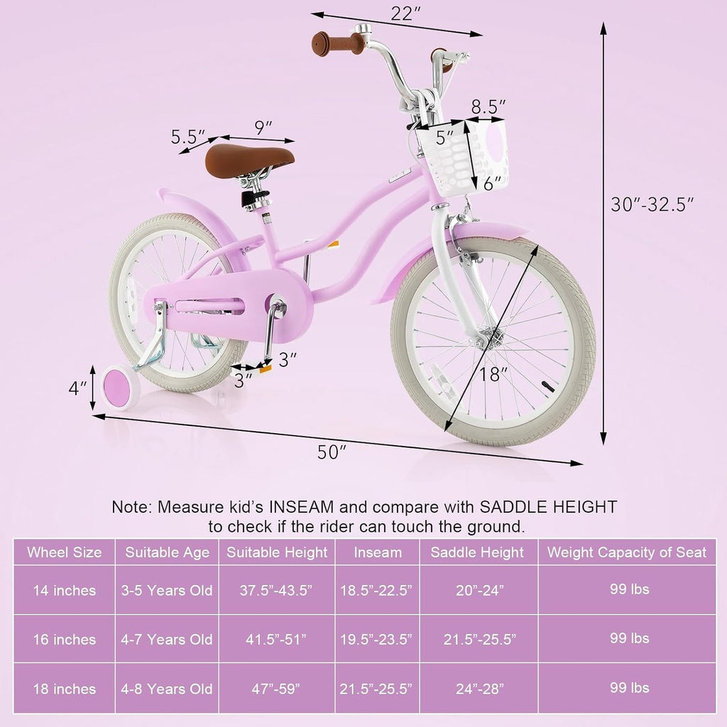 GLACER 12-20 Inch Adjustable Kids Bike, Boys Girls Bike for Age 3-8 Years with Basket, Training Wheels, Handbrake and Coaster Brake, Steel Frame Kids Bicycle