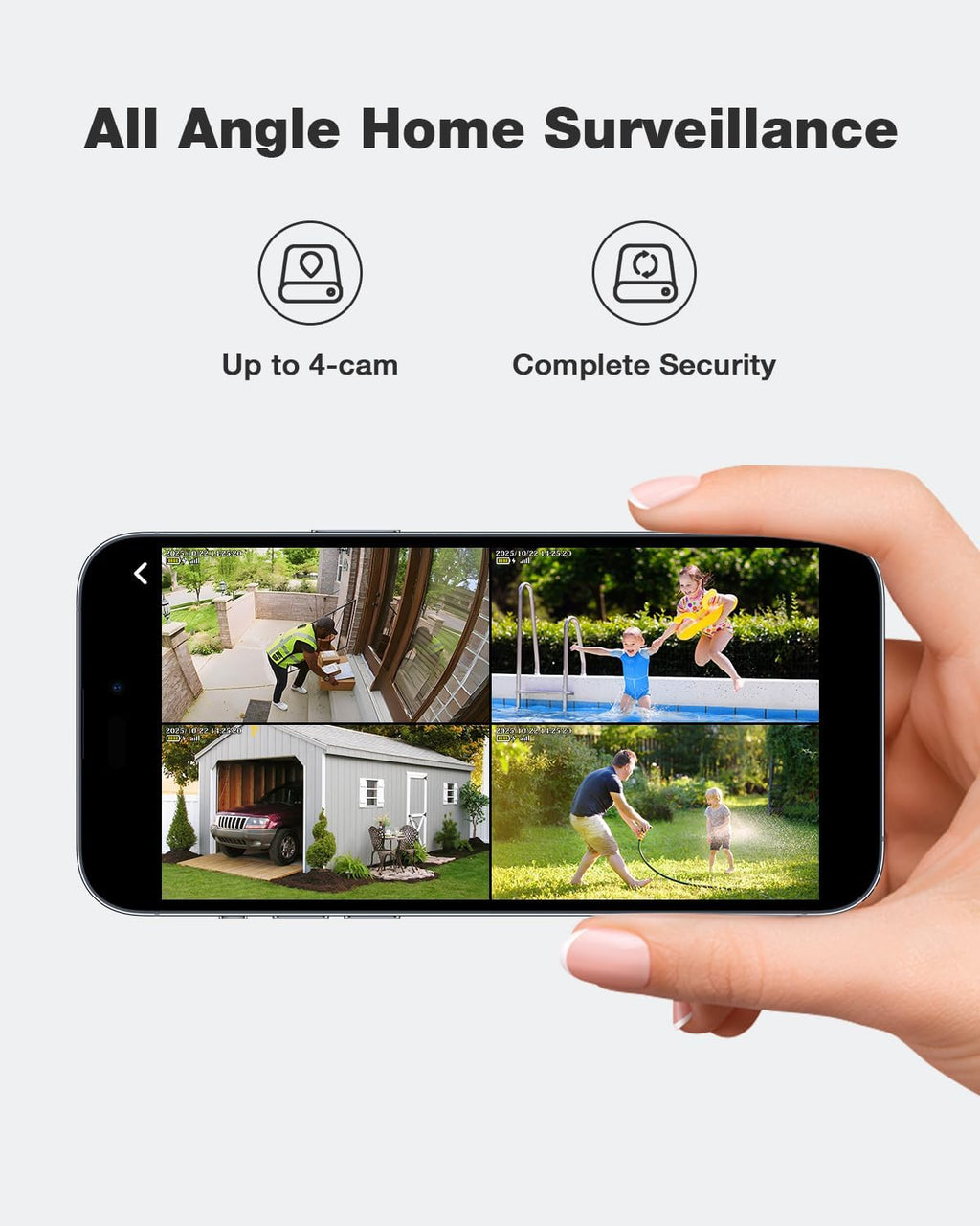 SEHMUA Security Cameras Wireless Outdoor (4-cam-kit), No Subscription Required, Color Night Vision, 360° PTZ, 4MP Live View, Instant Alerts, Solar Security Camera System Works 2.4G & 5G WiFi for House