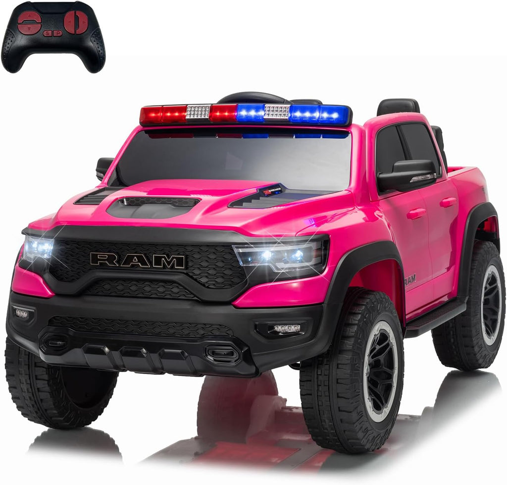 Garvee Ride On Car, Licensed RAM 12V Kids Ride On Police Car with Remote Control, Electric Pickup Truck for Toddlers, 3 Speeds, Spring Suspension, LED Lights & Parent Safety Lock
