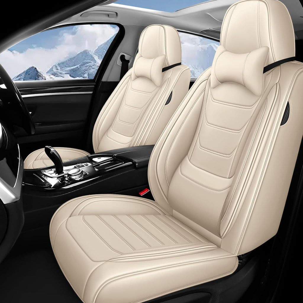 Fit for Toyota Highlander 2001-2025 Custom Seat Covers, PU Leather Car Seat Covers, Full Coverage Protection, Thick Cushioning Seat Protectors(Luxury Front Row/Beige)