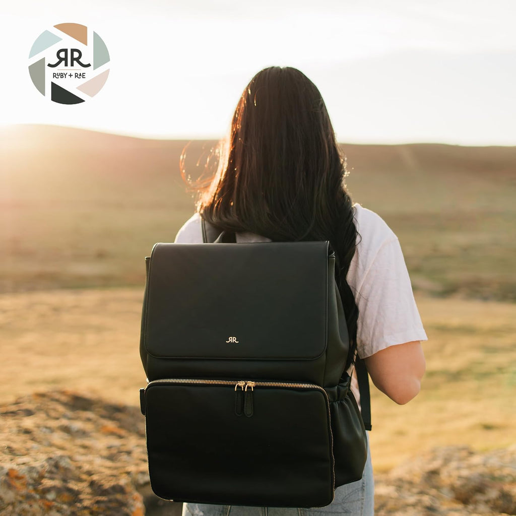 Ruby Camera Backpack – Sleek, Durable Vegan Leather Bag with Gear Dividers, Laptop Compartment, and Side Access for Cameras & Gear, Black