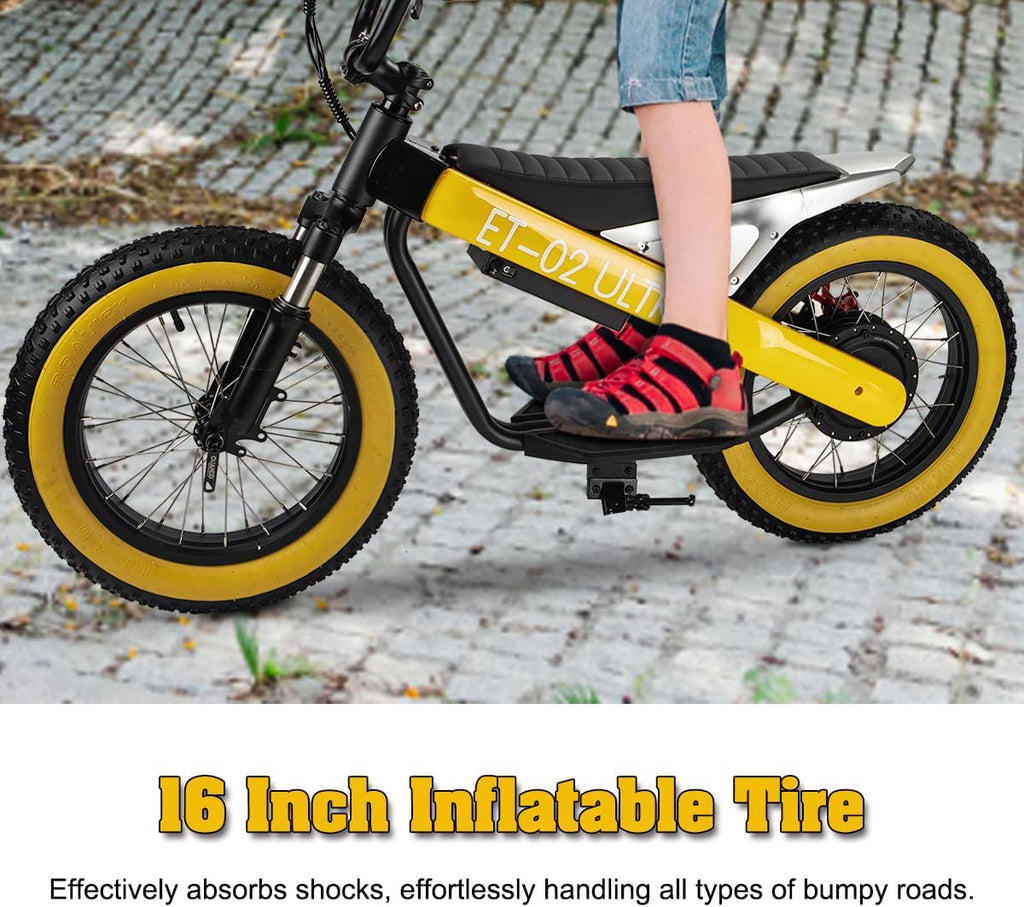 Electric Balance Bike, 750W Motor, 18Miles Long Range & 19Mph, 16' Fat Tire Electric Dirt Bike for Ages 6-11, Front Suspension, Dual Brake Off-Road Electric Motorcycle for Boys Girls (Yellow)