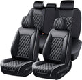 Huidasource Universal Car Seat Cover, Nappa Leather Car Seat Cover Set, Velcro Adjustable, Compatible with Airbags, Armrests, Child Seat, fit for Most Cars, Vans, Trucks, SUVs (Full Set/Black&White)