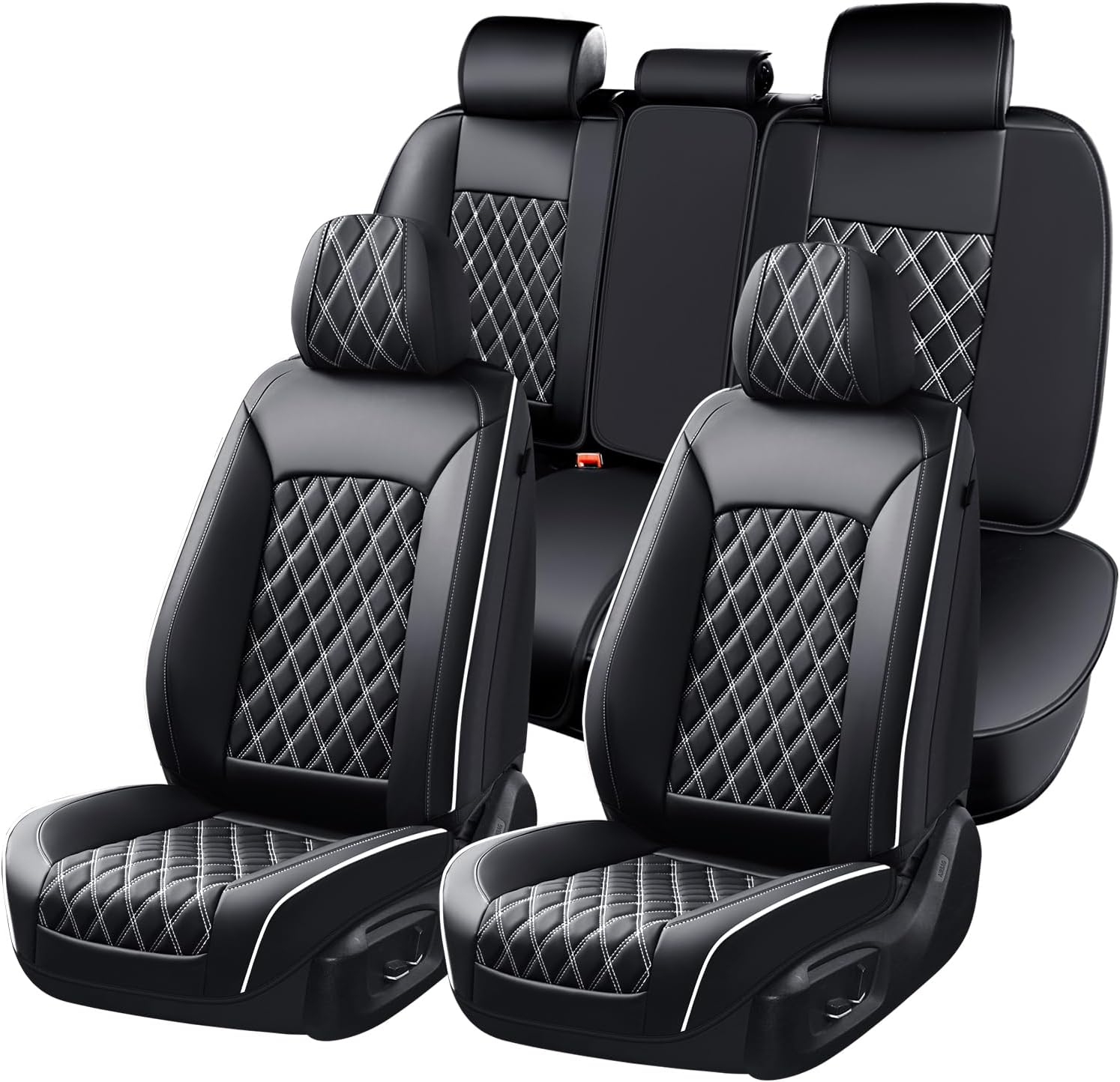 Huidasource Universal Car Seat Cover, Nappa Leather Car Seat Cover Set, Velcro Adjustable, Compatible with Airbags, Armrests, Child Seat, fit for Most Cars, Vans, Trucks, SUVs (Full Set/Black&White)