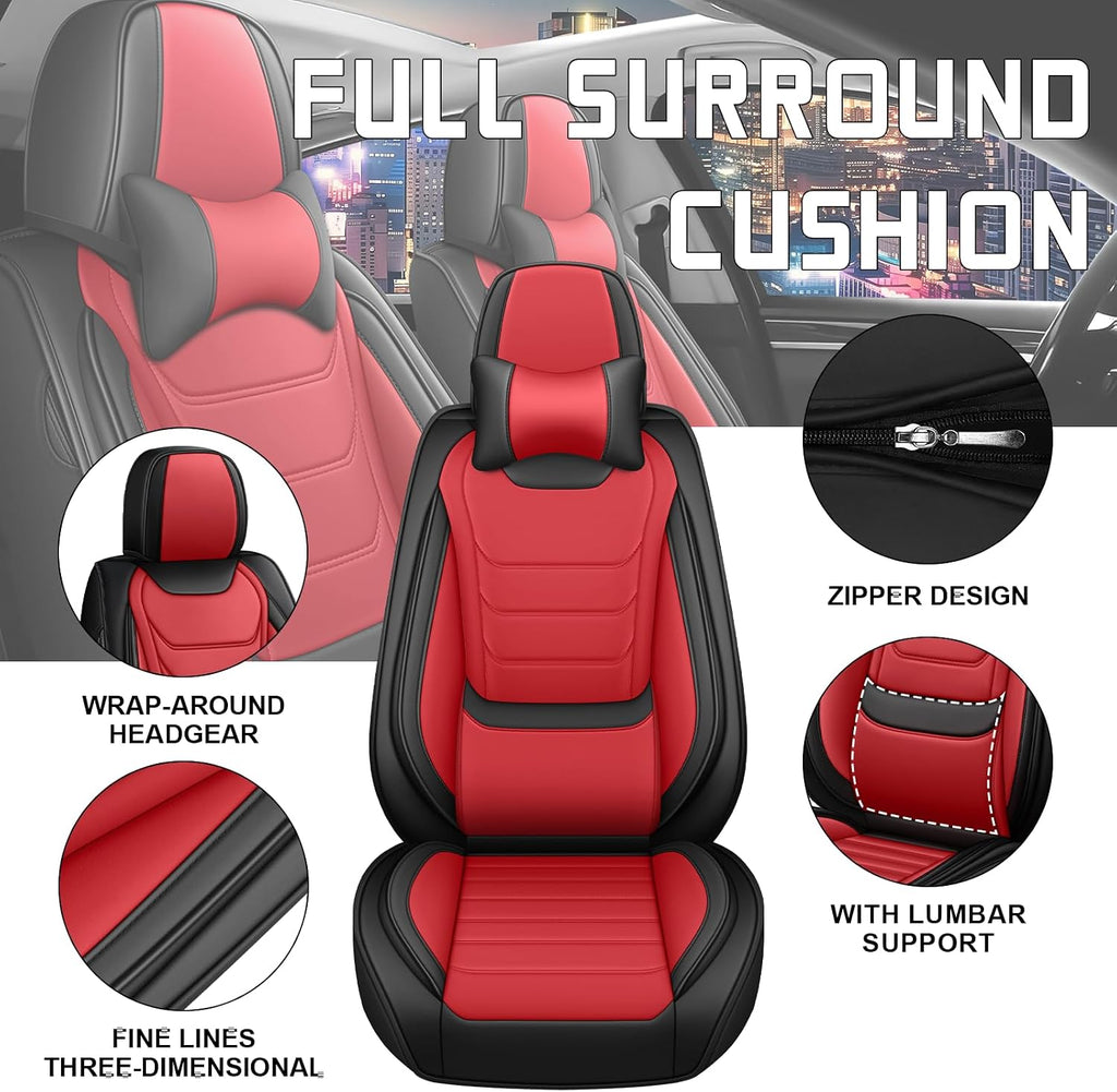 Car Seat Cover Full Set for Kia EV9 Seat Covers 2024-2025, Nappa Leather Waterproof Seat Covers for Cars, Airbag Compatible, Universal Automotive Seat Covers(Luxury Full Set/Black Red)