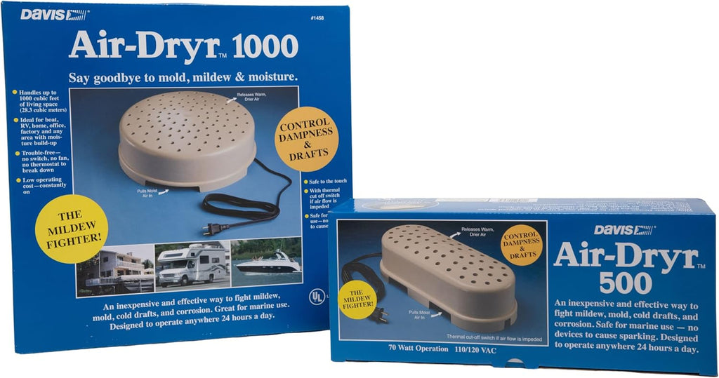 Davis Air-Dryr 500 & 1000 2 Pack Bundle - Quiet Room Dehumidifier for Moisture Problems and Wet Air Solution - Portable Dehumidifier for RV, Camper, Bathroom, Bedroom and More